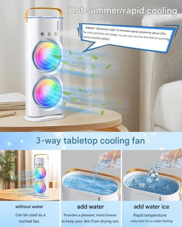 3-in-1 Mini Portable AC with Dual Fans, LED Light - Image 4