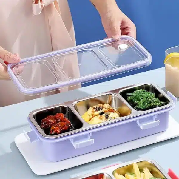 Premium 3 Compartment Stainless Steel Snack & Meal Box - Image 4