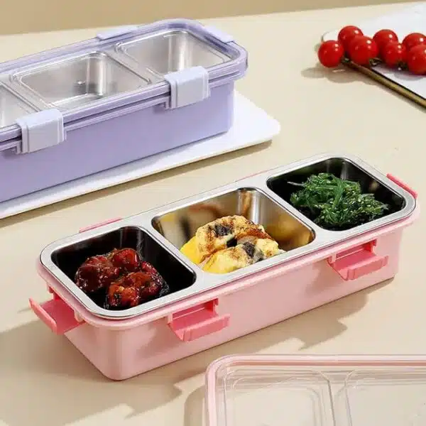 Premium 3 Compartment Stainless Steel Snack & Meal Box - Image 2