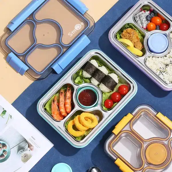 4 Compartment Stainless Steel Bento Lunch Box With Cutlery - Image 4