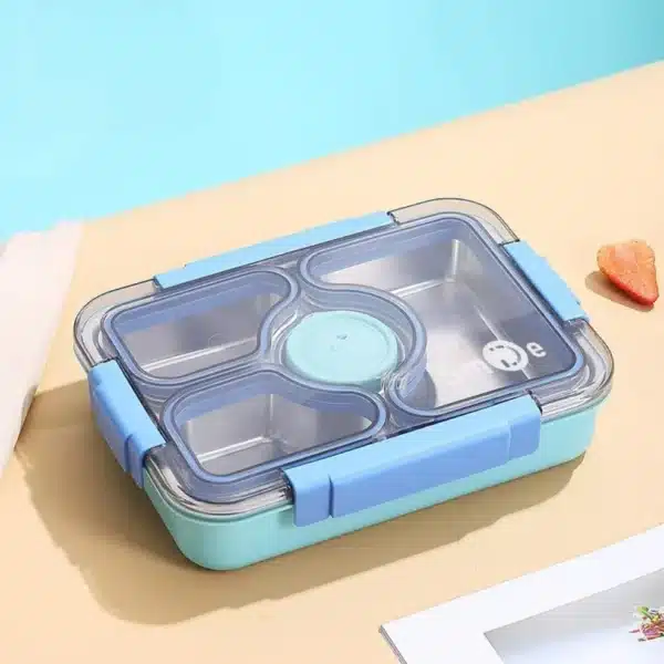 4 Compartment Stainless Steel Bento Lunch Box With Cutlery - Image 2