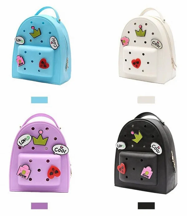 Silicone Jelly Mini Backpack – Small Size | Lightweight, Waterproof Bag for Women, Boys & Girls | Pool, Beach, Gym Use | Customizable with Charms | Easy to Clean (Black
