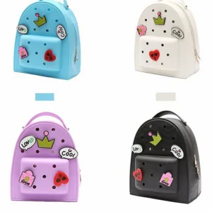 Silicone Jelly Mini Backpack – Small Size | Lightweight, Waterproof Bag for Women, Boys & Girls | Pool, Beach, Gym Use | Customizable with Charms | Easy to Clean (Black