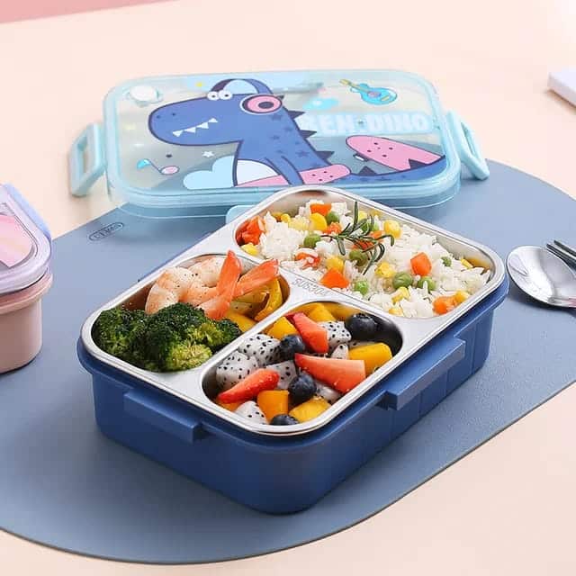 Kids Character Stainless Steel Bento Lunch Box With 3 Compartments & Cutlery - Image 3