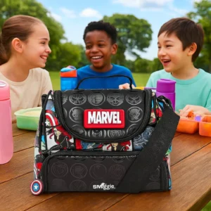 Smiggle Marvel Double Decker Lunch Bag – Insulated, BPA-Free, 2 Compartments, Silicone Marvel Logo