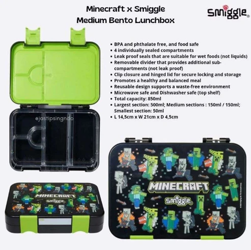 Smiggle Minecraft Happy Medium Bento 758 ML Lunchbox | Leakproof - Image 2