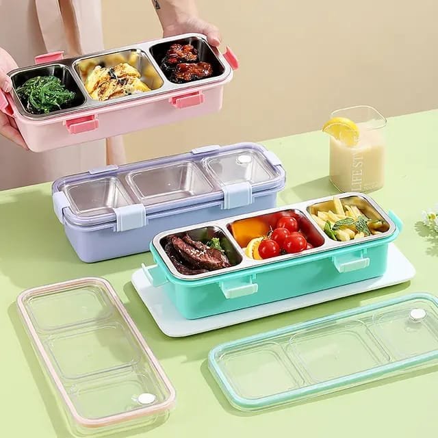 Premium 3 Compartment Stainless Steel Snack & Meal Box